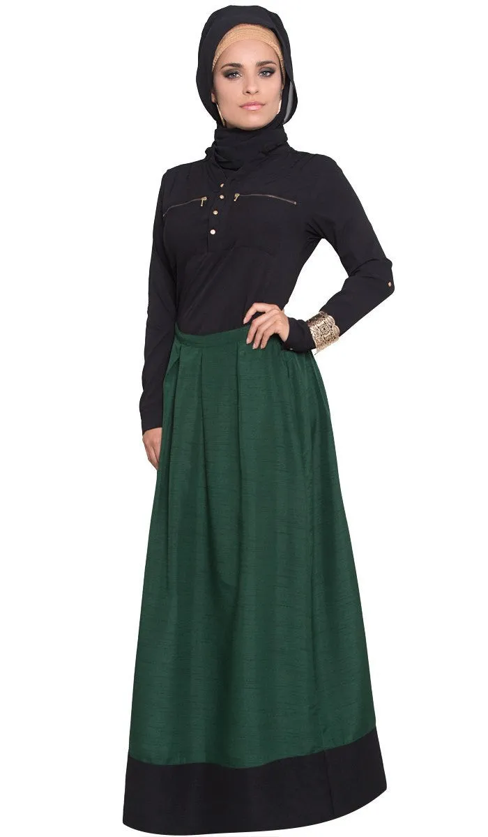 Bella Pleated Formal Long Maxi Skirt - Green - FINAL SALE