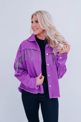 Bentini Bling Fringe Shacket - Amethyst