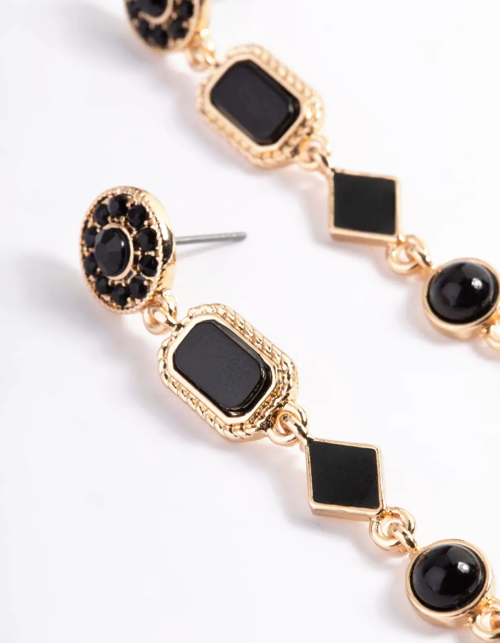 Black & Gold Long Mixed Stone Drop Earrings