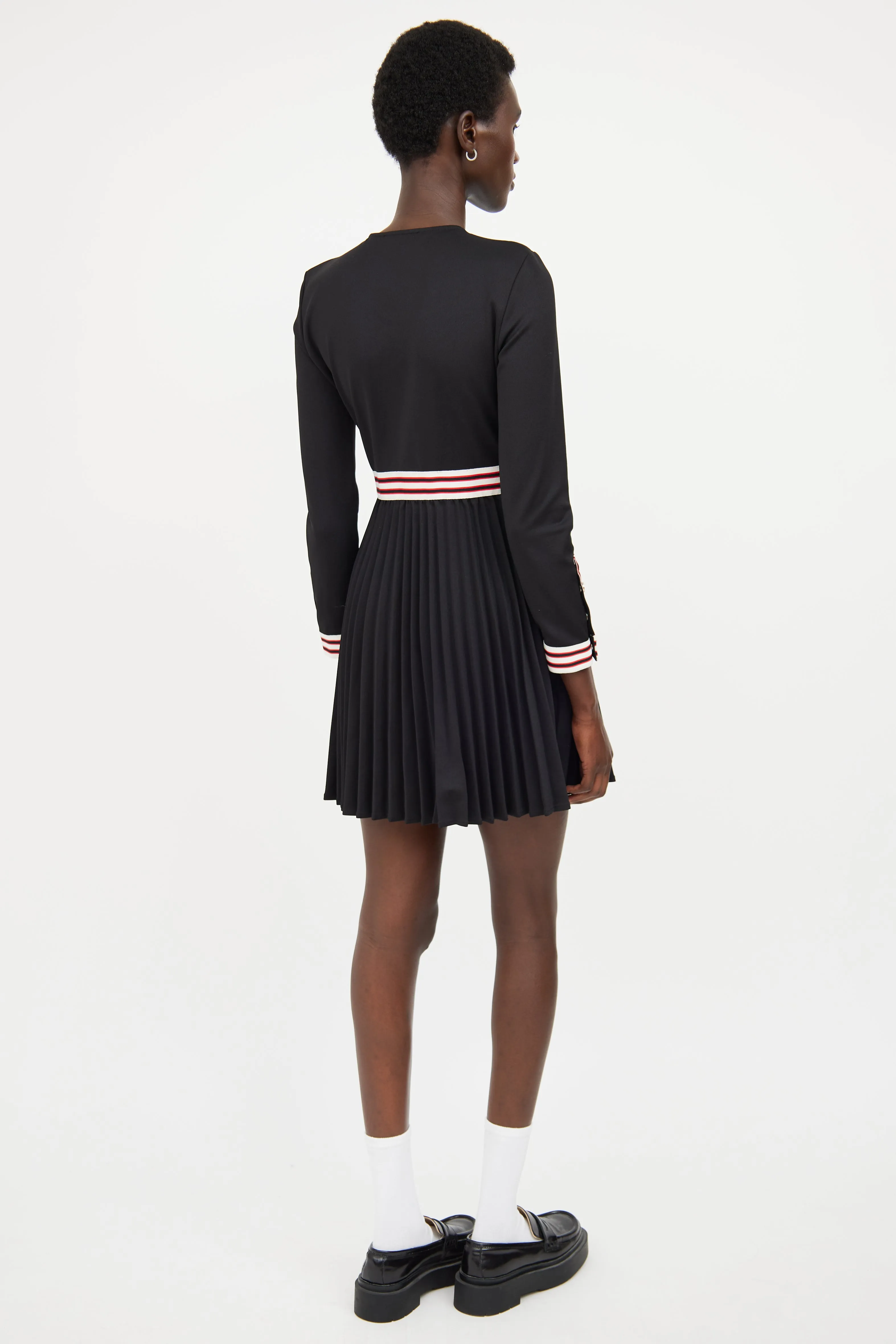 Black & Multicolour Pleated Striped Dress