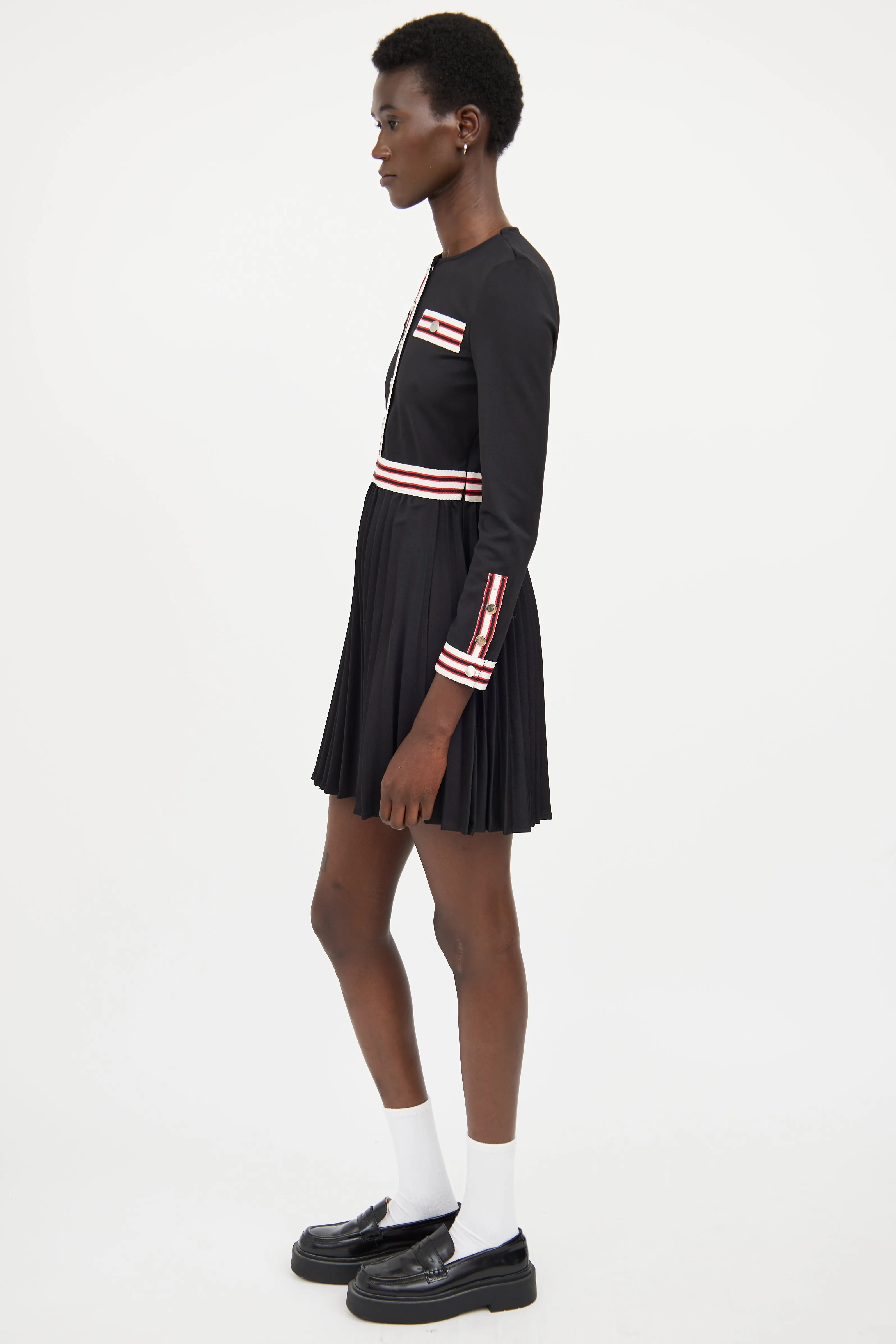 Black & Multicolour Pleated Striped Dress