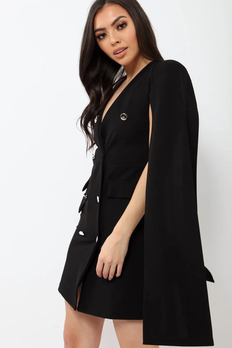 Black Cape Style Blazer Dress - Rosy