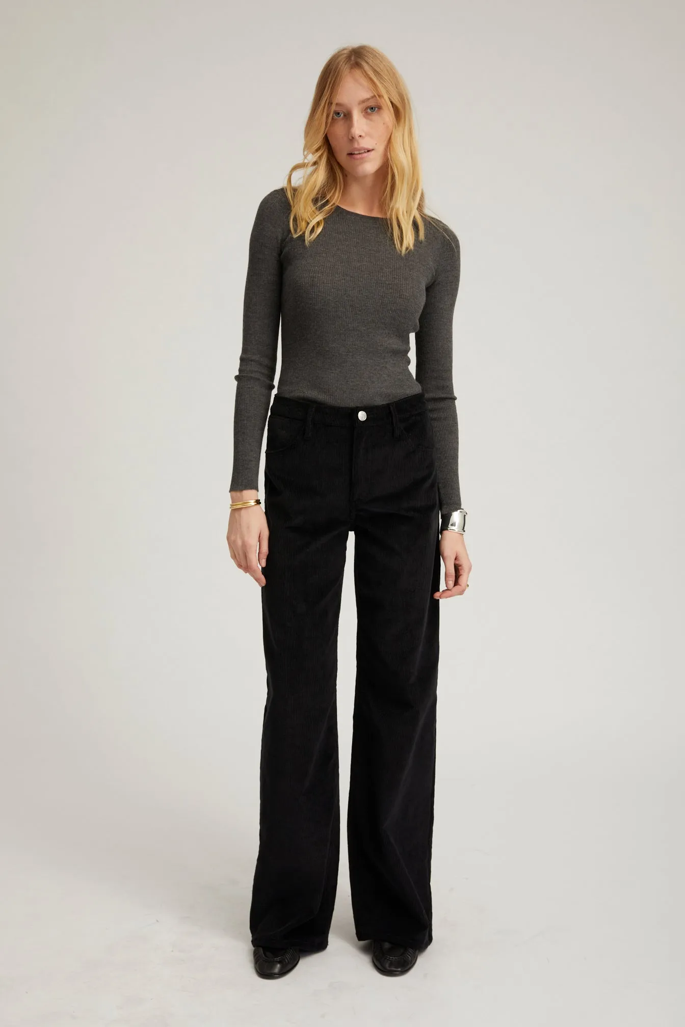 Black Corduroy Wide Leg Trousers