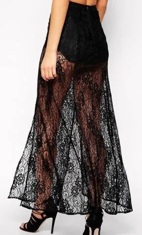 black mesh long sexy skirt