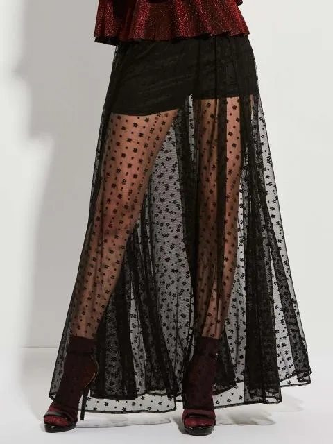 black mesh long sexy skirt