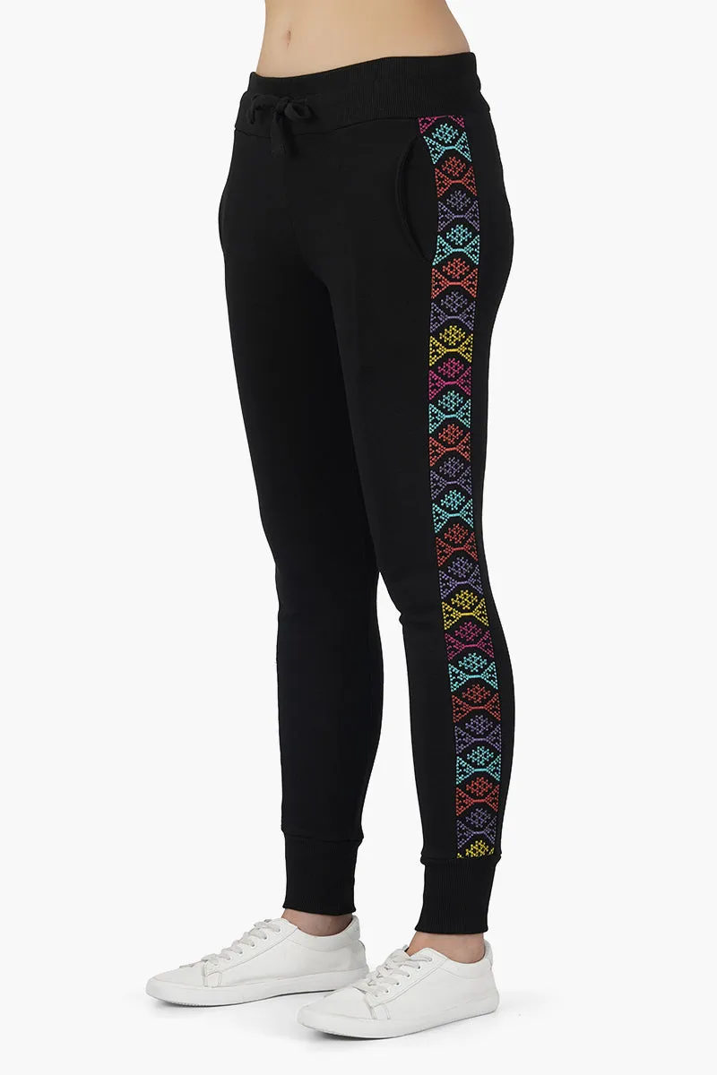 Black Pants with Embroidered Side seam