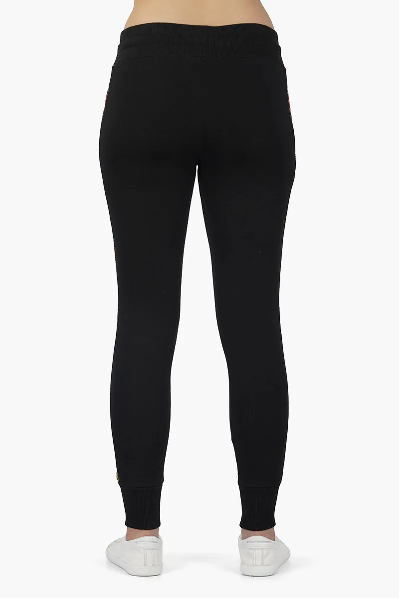 Black Pants with Embroidered Side seam