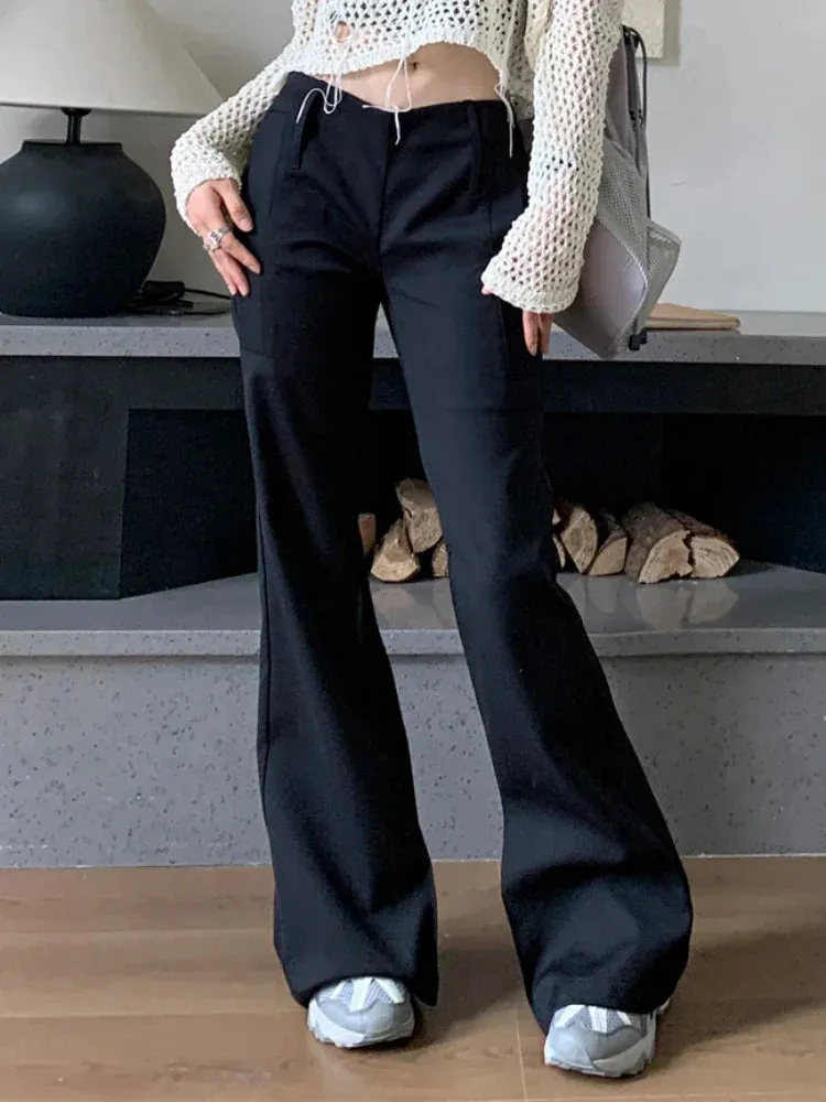 Black Pants Women Y2k Fashion Low Waist Wide Leg Suit Pants