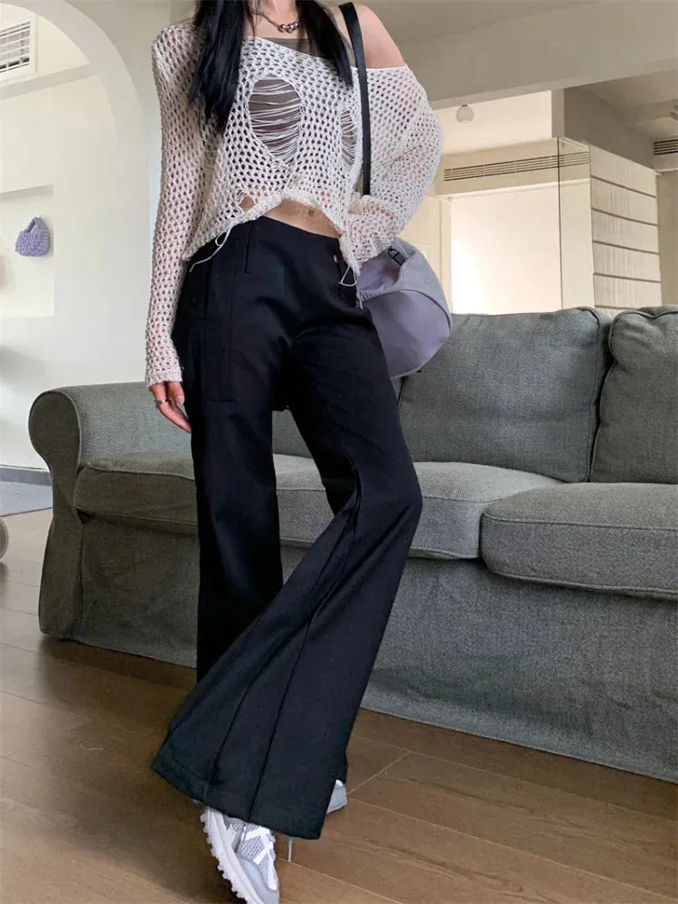 Black Pants Women Y2k Fashion Low Waist Wide Leg Suit Pants