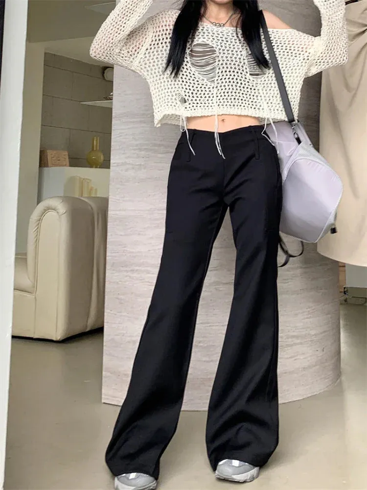 Black Pants Women Y2k Fashion Low Waist Wide Leg Suit Pants