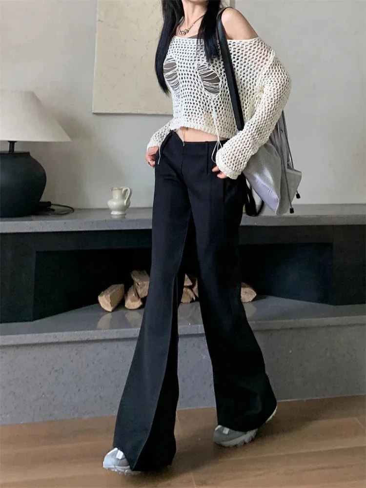 Black Pants Women Y2k Fashion Low Waist Wide Leg Suit Pants