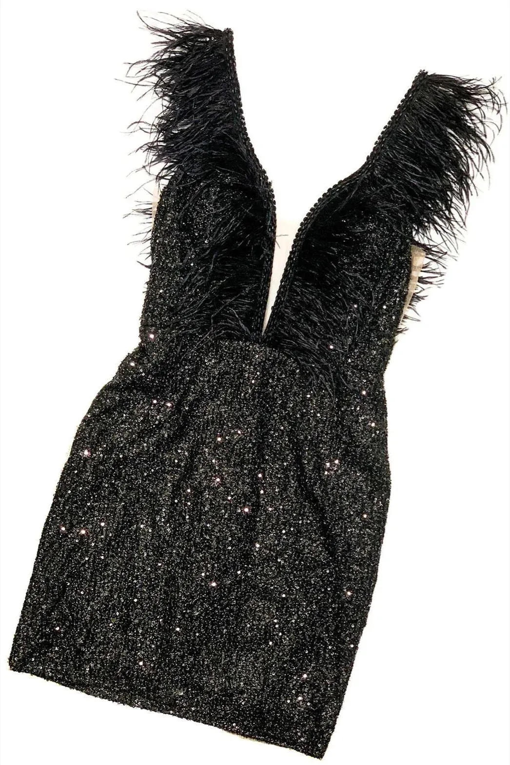 Black Sequins Low Back Feather Tight Homecoming Dress