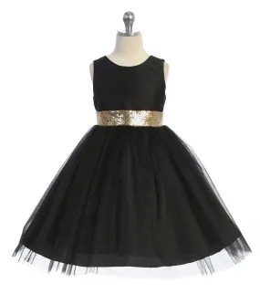 Black with gold Sequin V Back Dress KD498