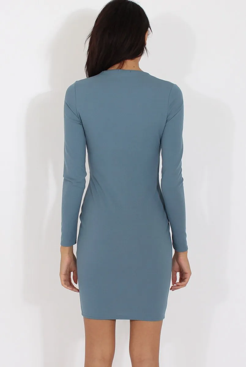 Blue Cut Out Zip Detail Dress - Cordelia