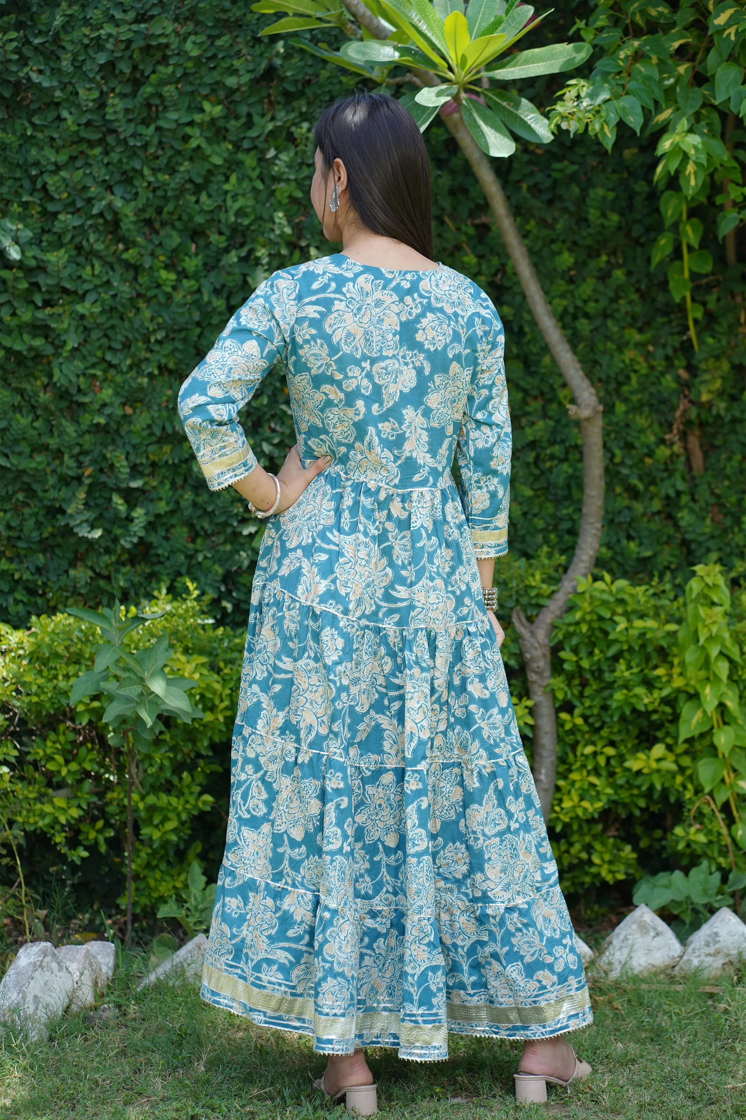 Blue Printed Cotton Dress