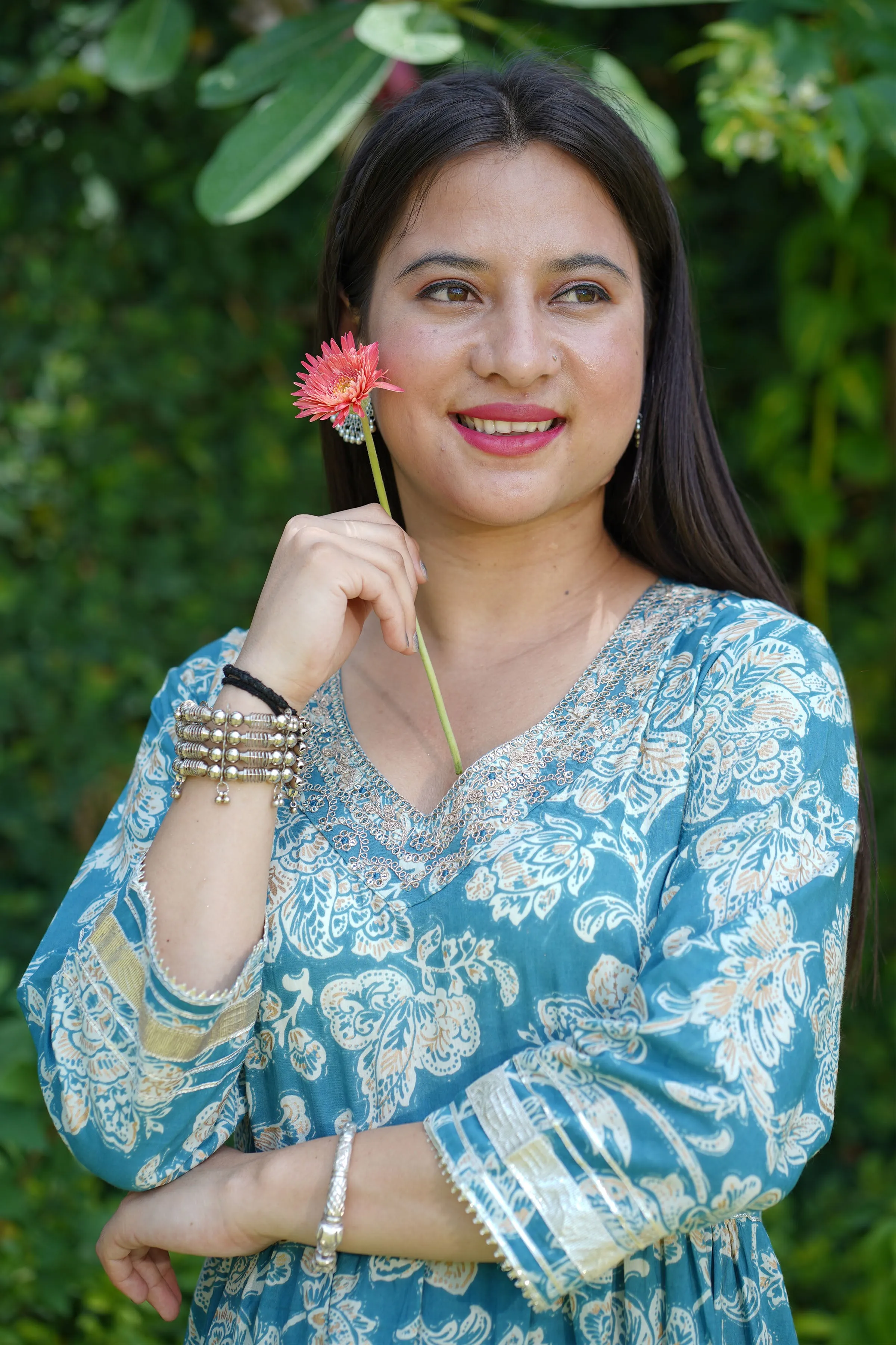 Blue Printed Cotton Dress