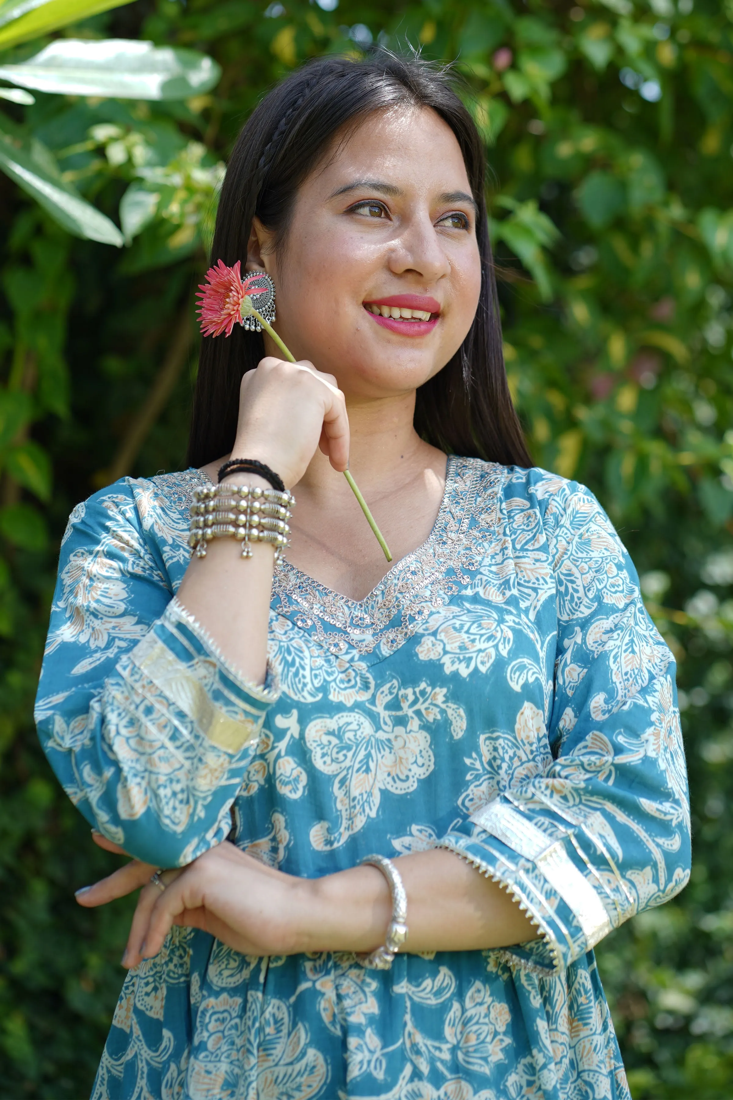 Blue Printed Cotton Dress