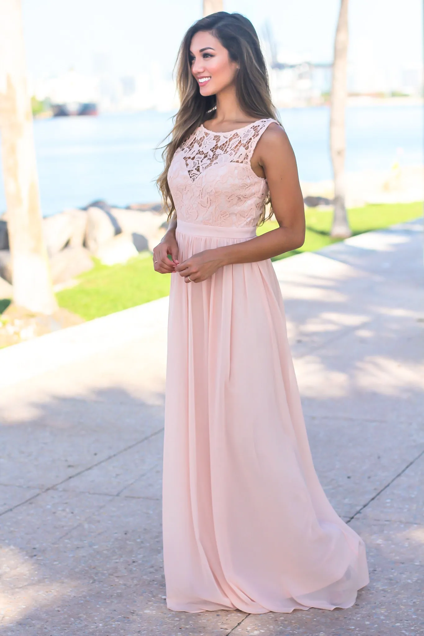 Blush Maxi Dress with Crochet Top