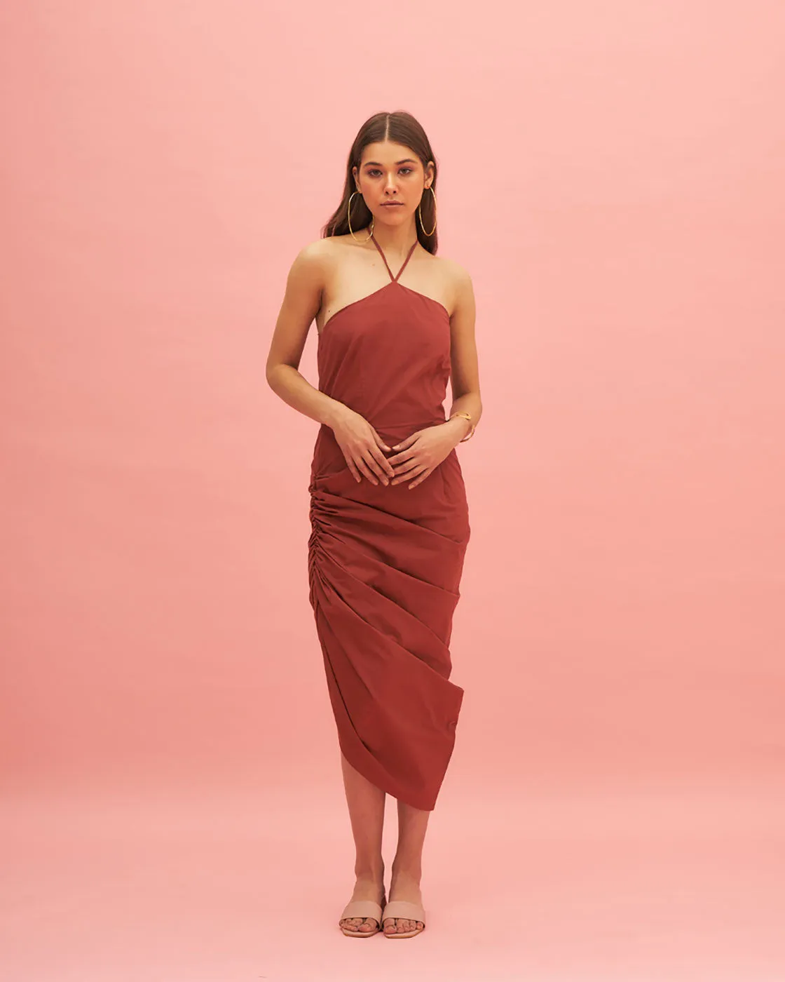 BOAT ORCHID GATHERED MIDI DRESS