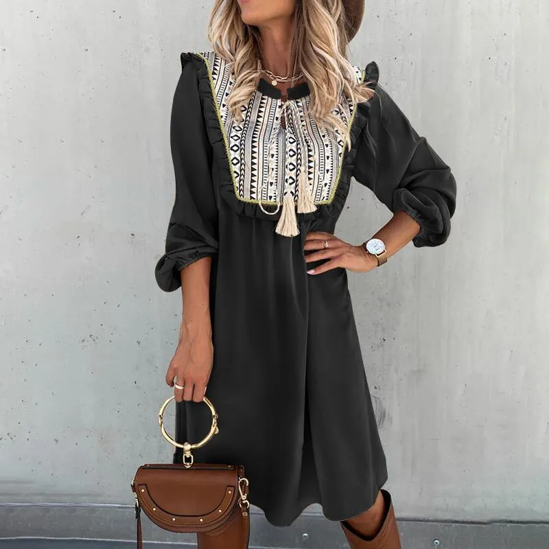 Bohemian Lace-up Ruffles Dress