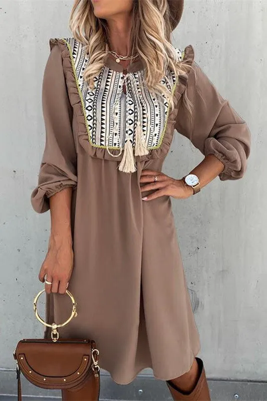 Bohemian Lace-up Ruffles Dress