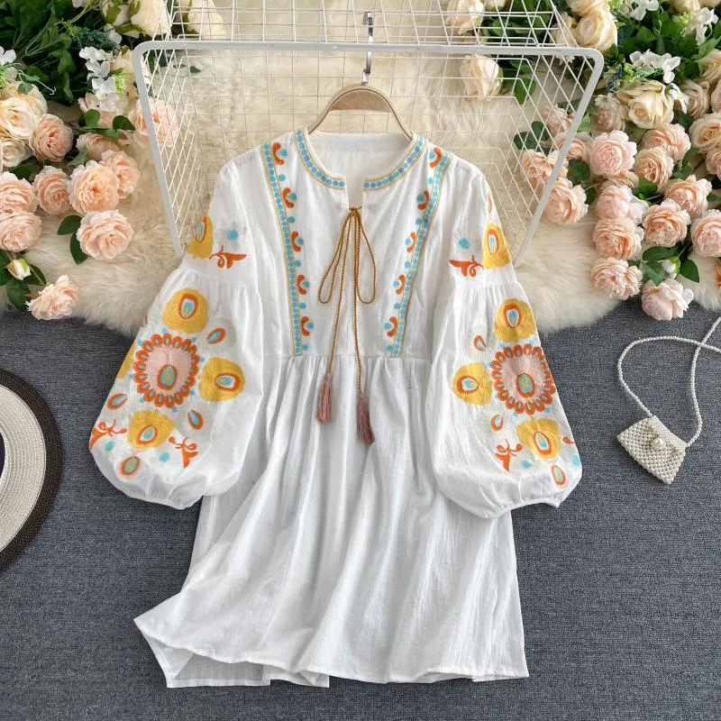 Bohemian Retro Folk Style Vestidos Mini Dress