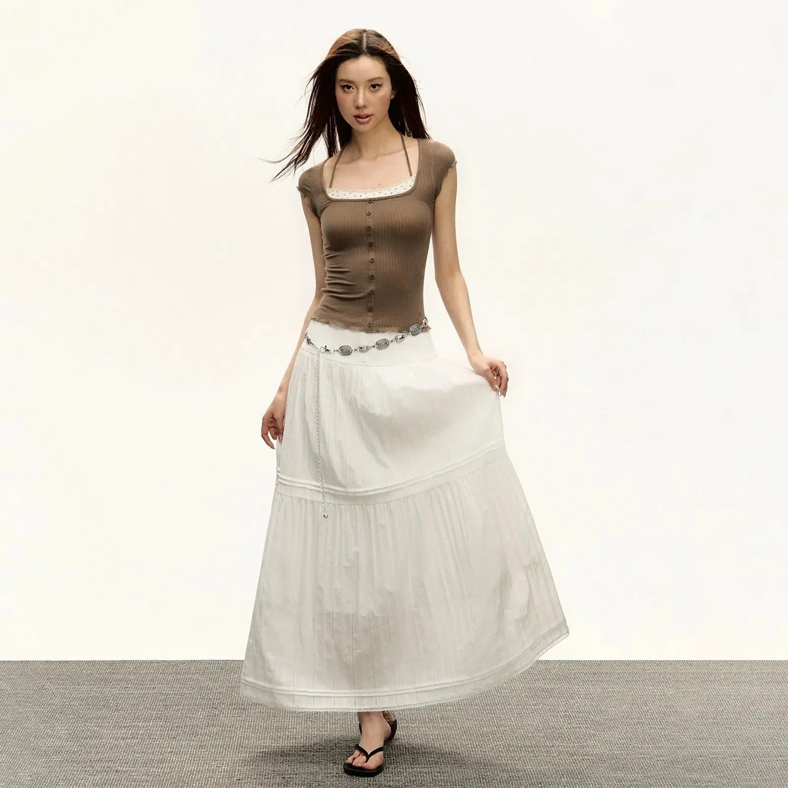 Bohemian-Style Long Pleated Skirt