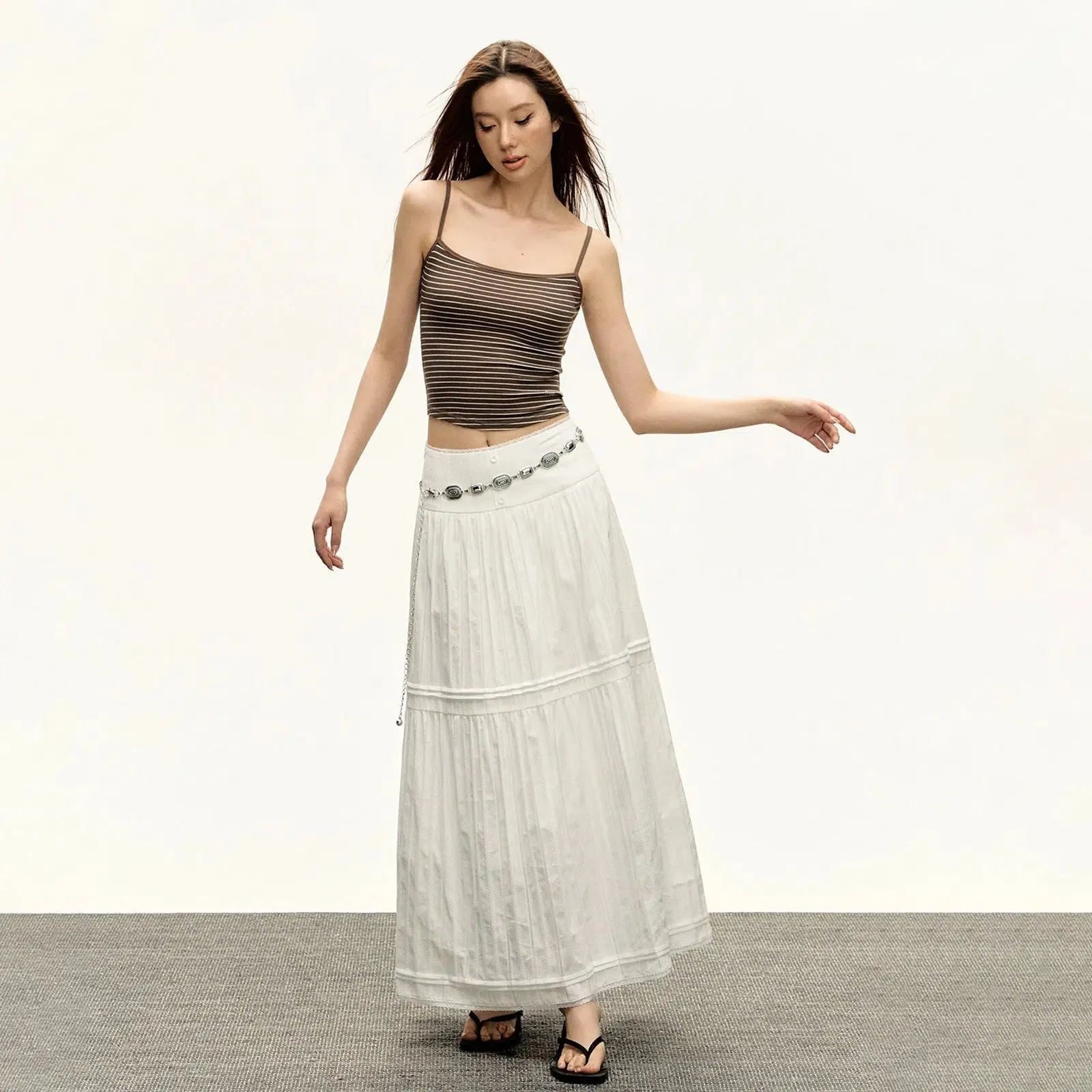 Bohemian-Style Long Pleated Skirt