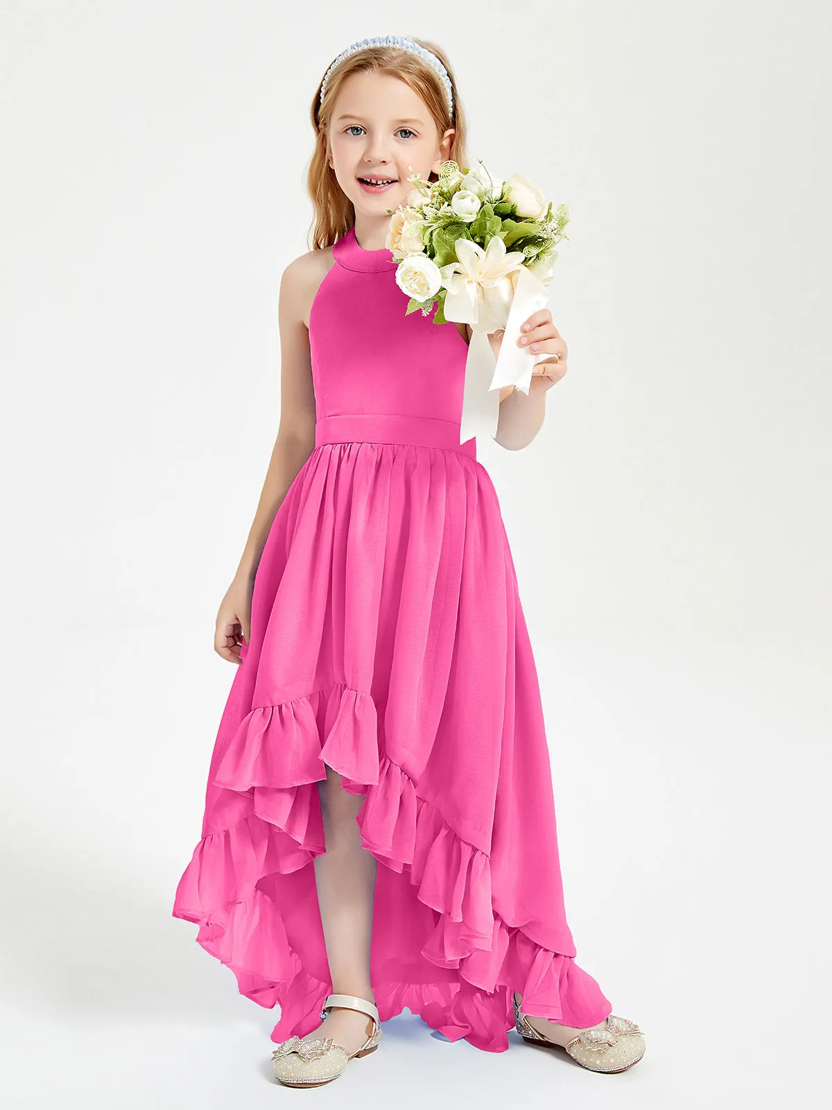 Boho Junior Bridesmaid Dresses Asymmetrical Cascading Skirt Azalea