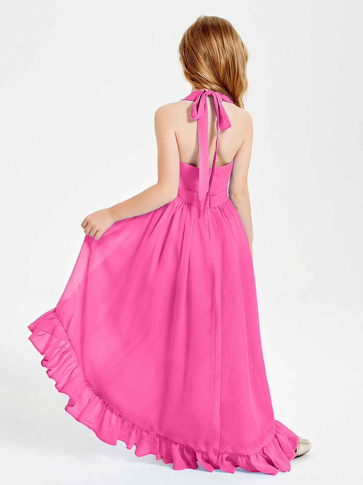 Boho Junior Bridesmaid Dresses Asymmetrical Cascading Skirt Azalea