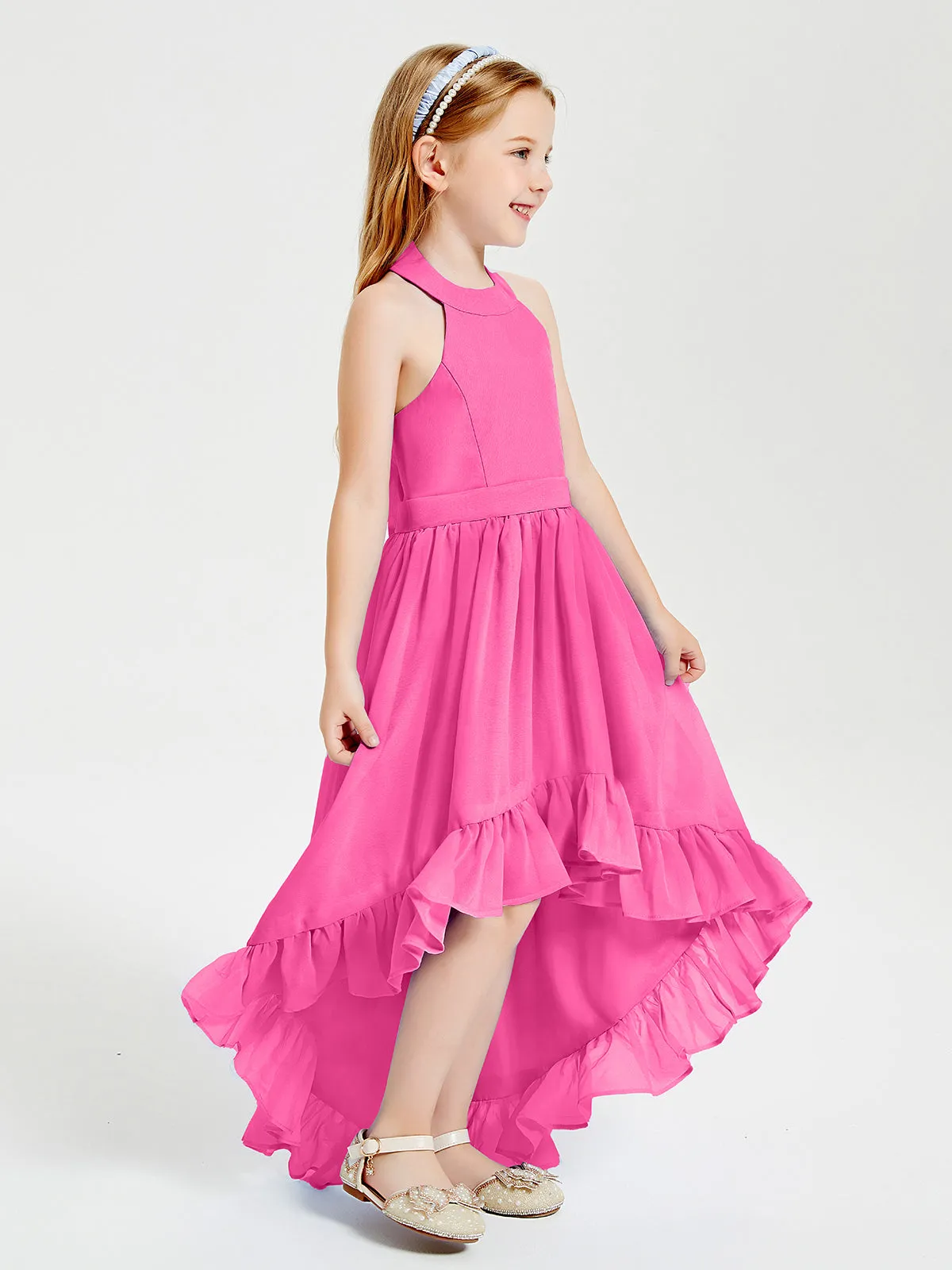 Boho Junior Bridesmaid Dresses Asymmetrical Cascading Skirt Azalea