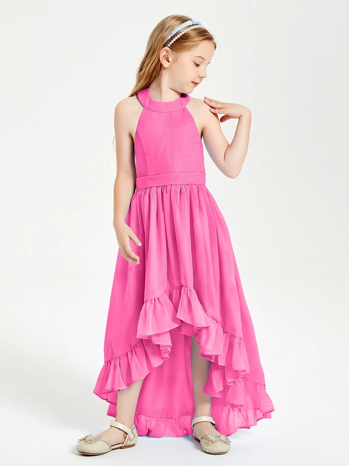 Boho Junior Bridesmaid Dresses Asymmetrical Cascading Skirt Azalea