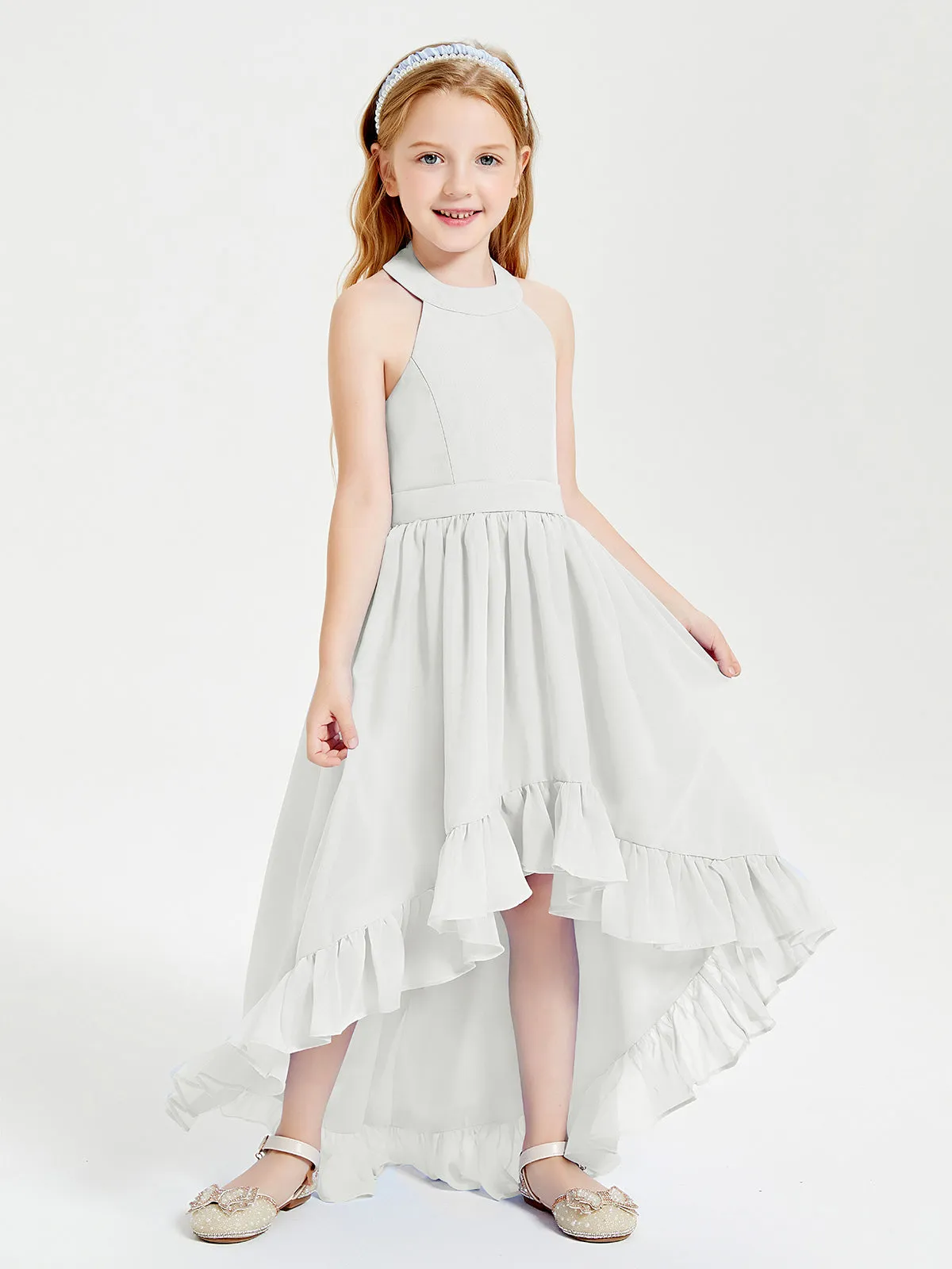 Boho Junior Bridesmaid Dresses Asymmetrical Cascading Skirt Ivory