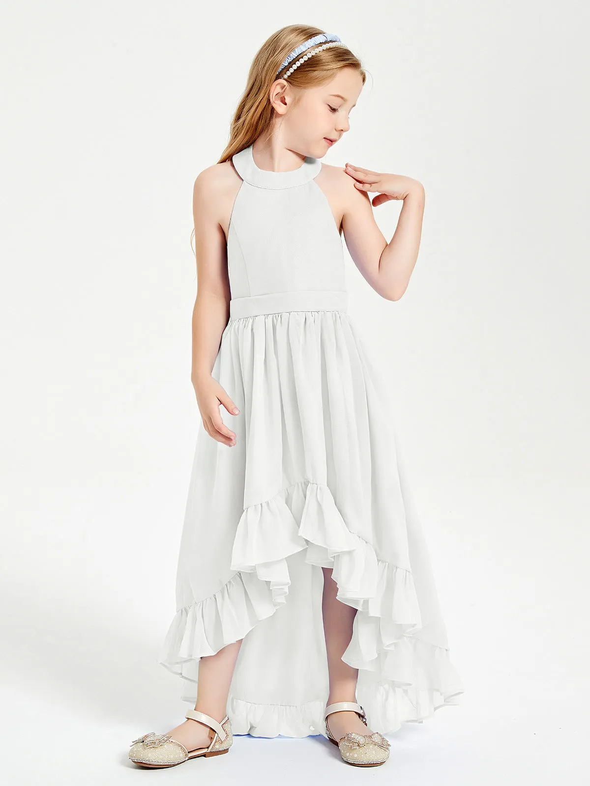 Boho Junior Bridesmaid Dresses Asymmetrical Cascading Skirt Ivory