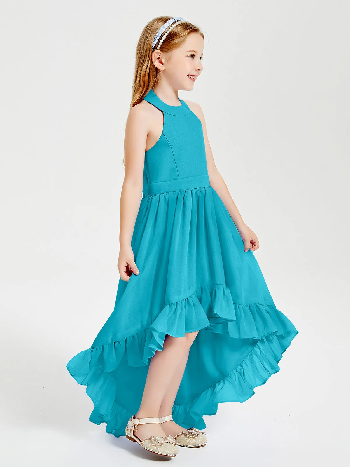 Boho Junior Bridesmaid Dresses Asymmetrical Cascading Skirt Jade