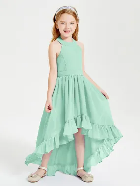 Boho Junior Bridesmaid Dresses Asymmetrical Cascading Skirt Mint Green