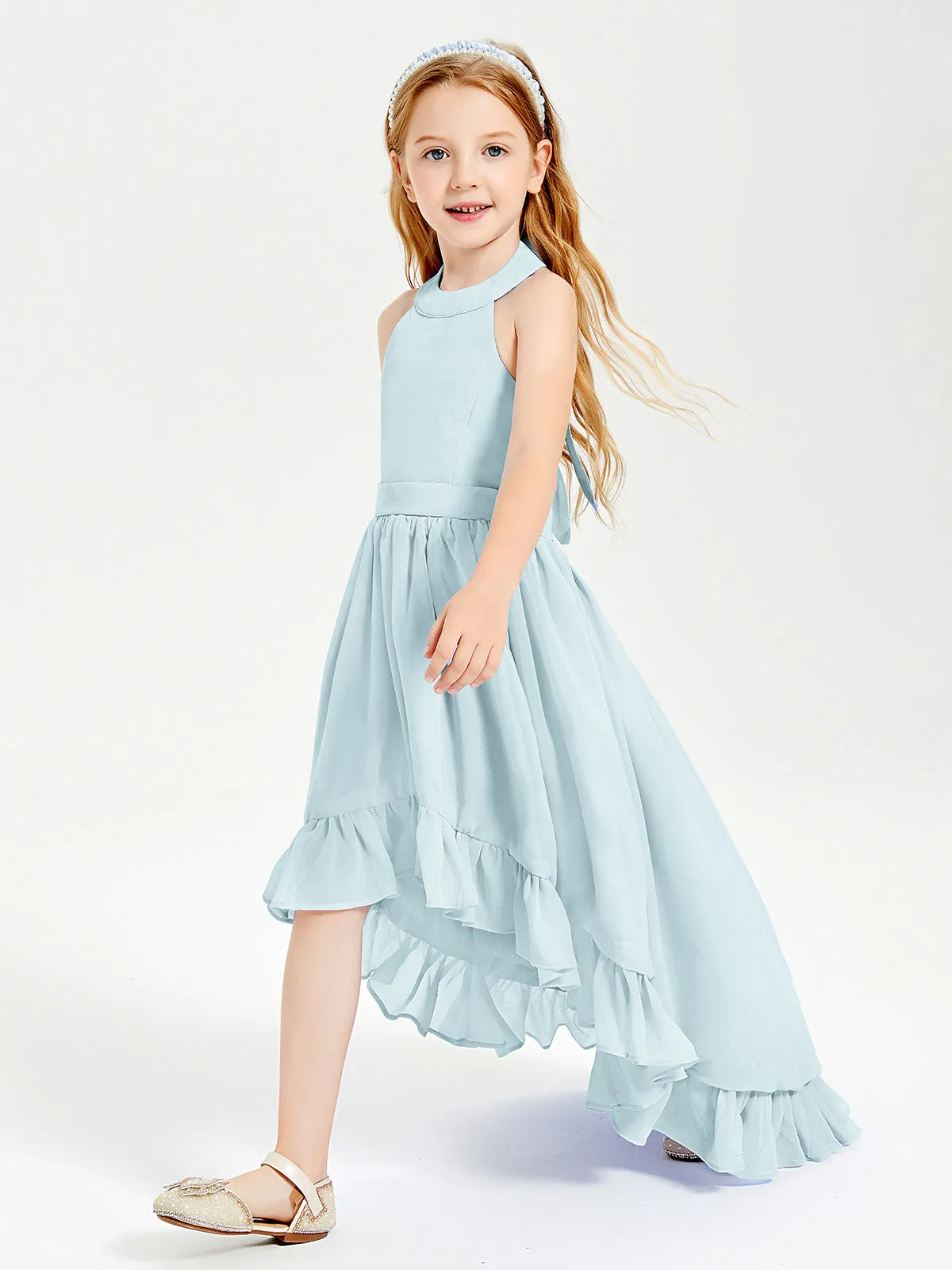 Boho Junior Bridesmaid Dresses Asymmetrical Cascading Skirt Mist