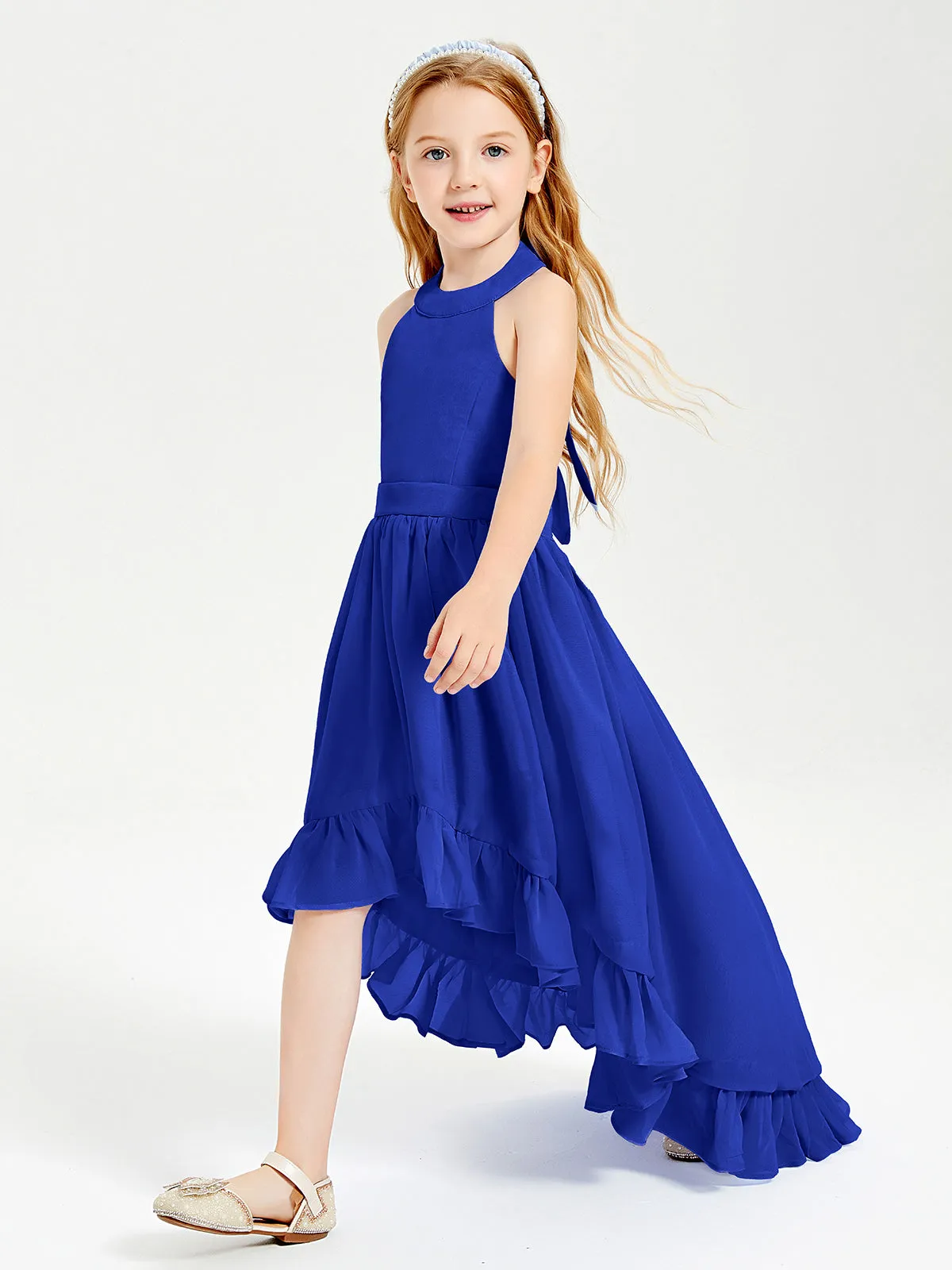 Boho Junior Bridesmaid Dresses Asymmetrical Cascading Skirt Royal Blue