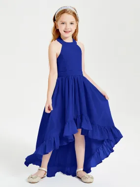 Boho Junior Bridesmaid Dresses Asymmetrical Cascading Skirt Royal Blue