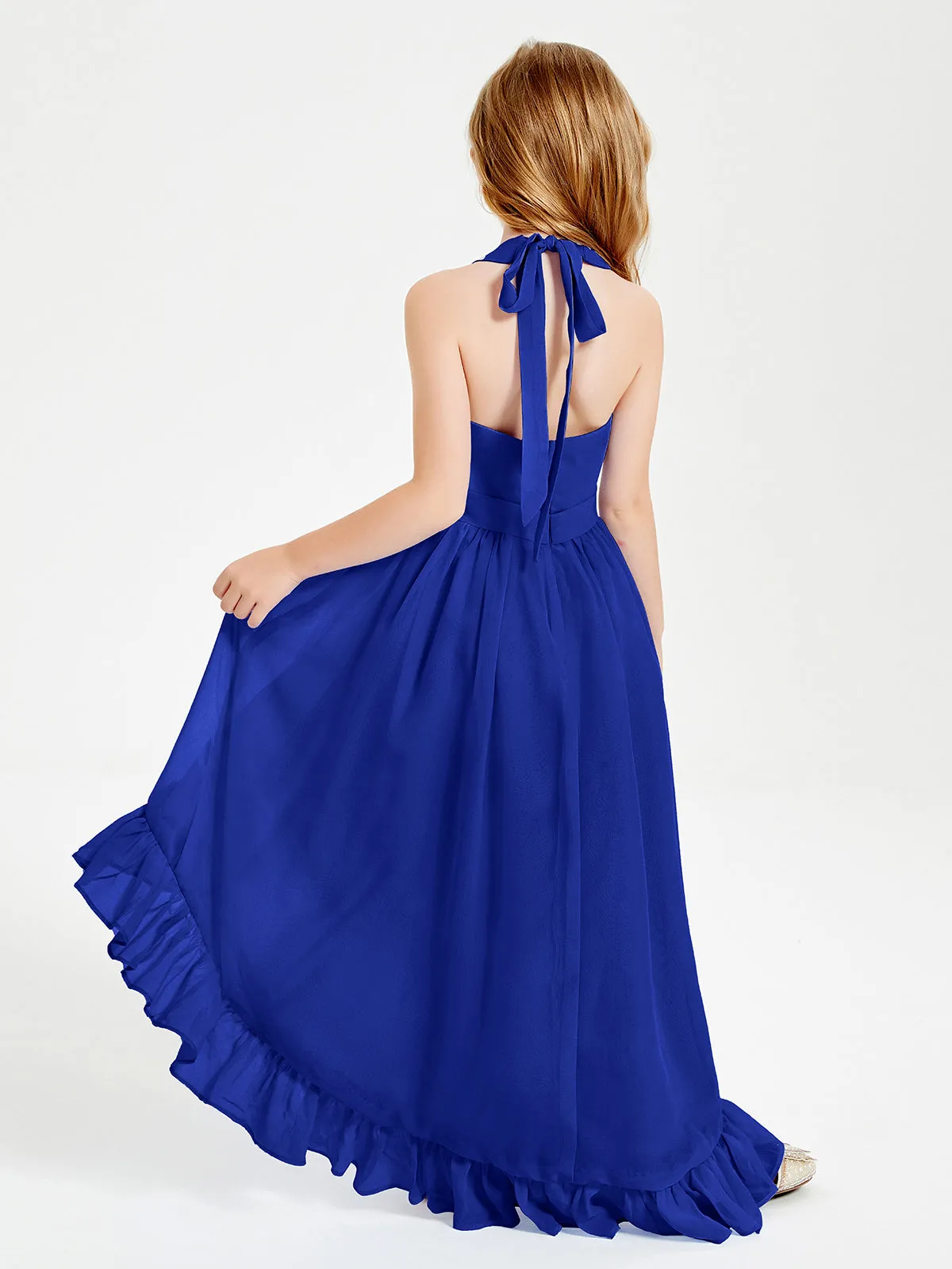 Boho Junior Bridesmaid Dresses Asymmetrical Cascading Skirt Royal Blue