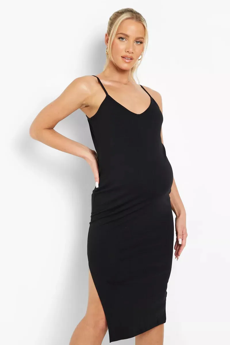 Boohoo Maternity Strappy Side Split Midi Womens Dress