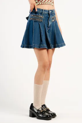 Box Pleated Witty Denim Skirt