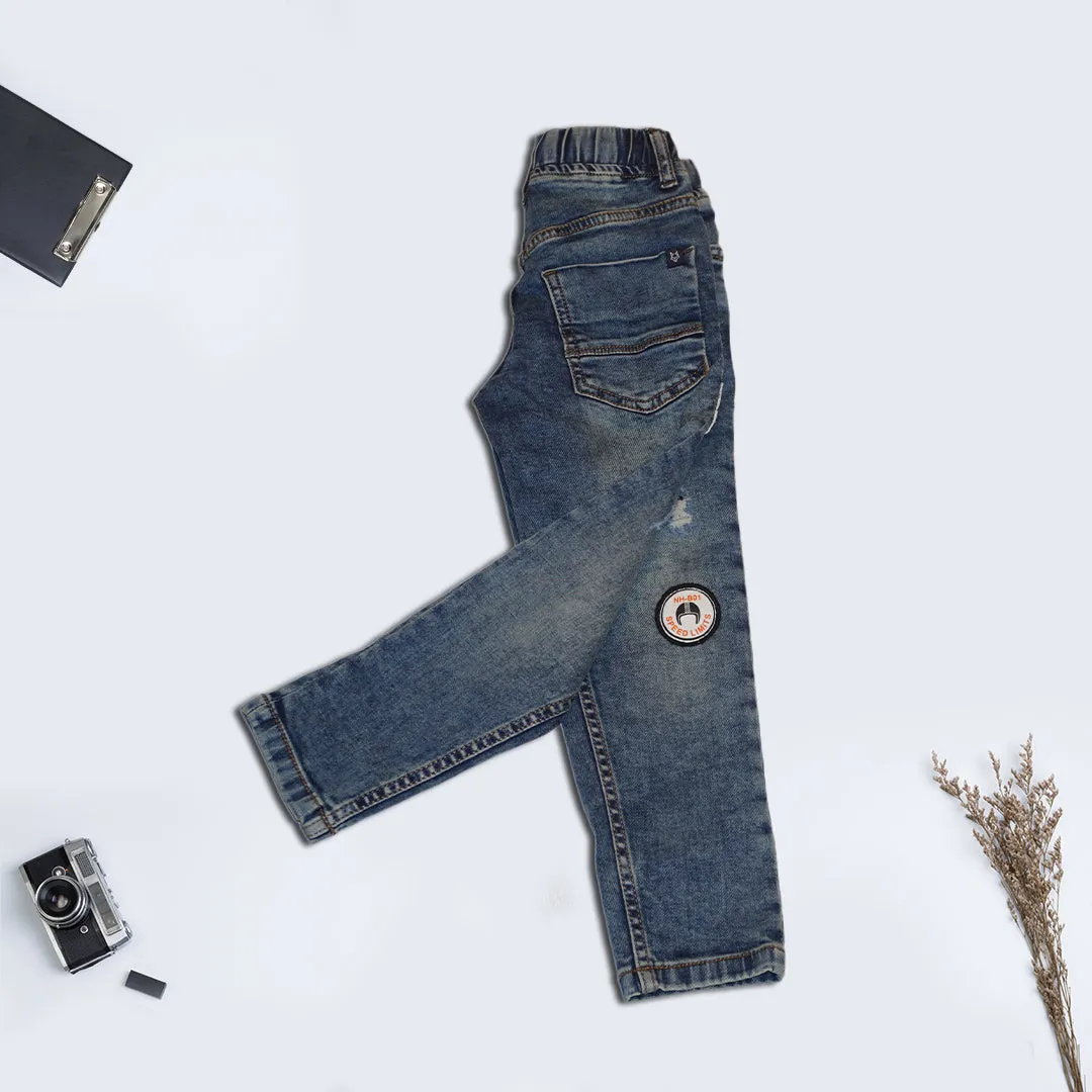 Boys Blue Distressed and Printed Jeans