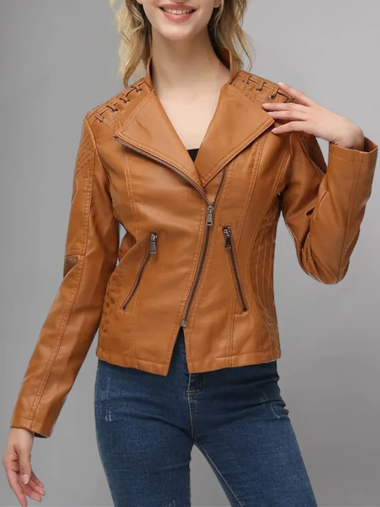 Brown Long-Sleeve Moto Jacket - Women & Plus