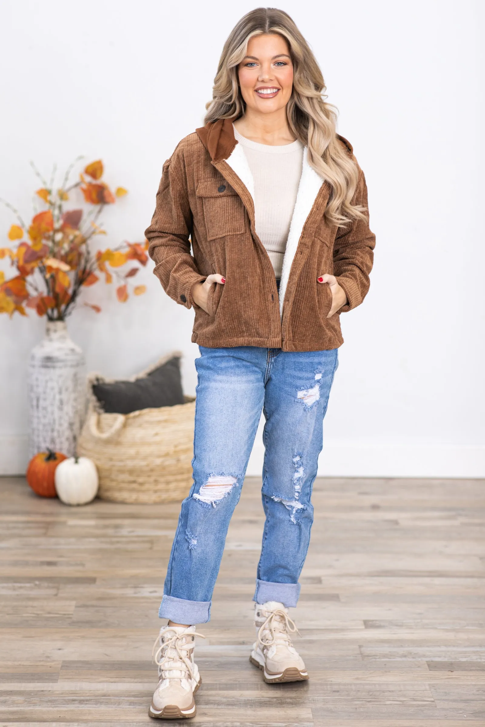 Brown Sherpa Lined Baby Corduroy Jacket