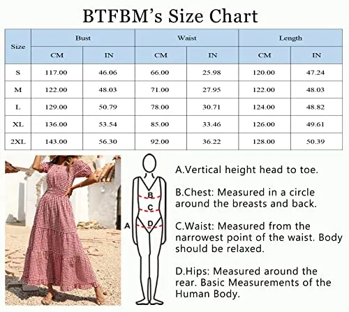 BTFBM Women Casual Short Sleeve Plaid Maxi Dresses Off Shoulder Vintage Dress Square Neck Gingham Beach Long Summer Dress (Medium, Plaid Red)