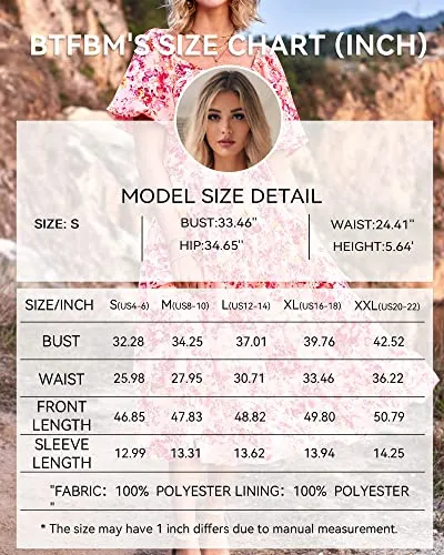 BTFBM Women Summer Dresses 2023 Casual Flowy Beach Square Neck Puff Short Sleeve Smocked Back Boho Floral Long Maxi Dress