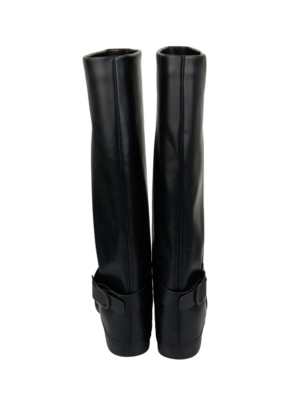 Buckle Solid Faux Leather Knee High Boots IG405