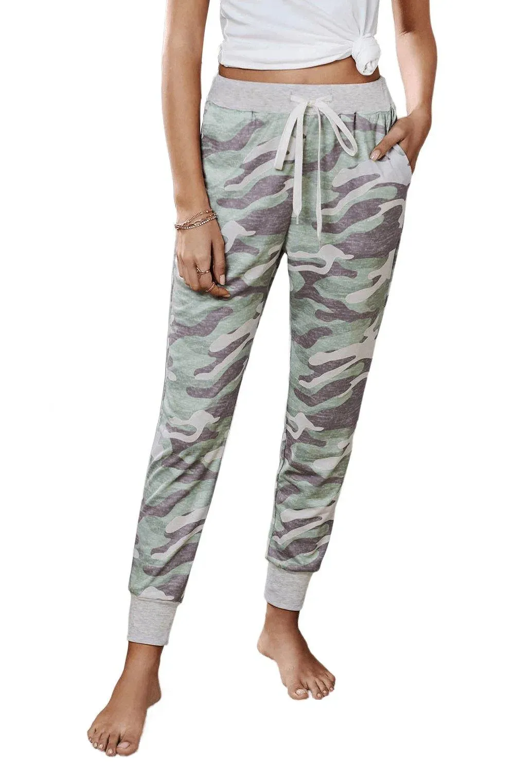 Camo Print Knit Sport Pants Green