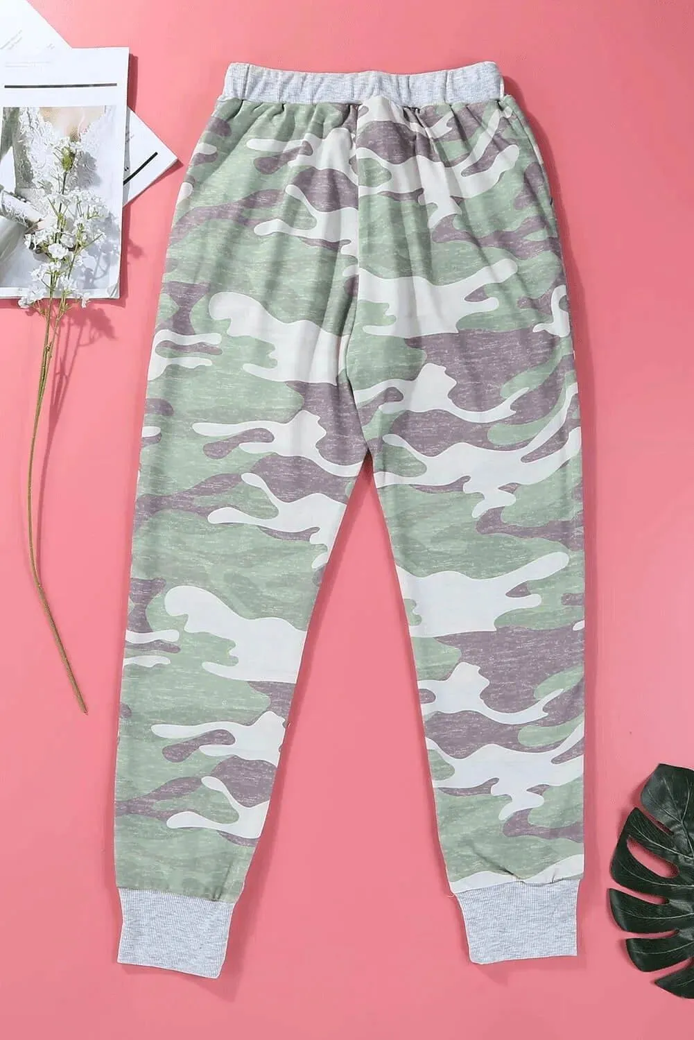 Camo Print Knit Sport Pants Green